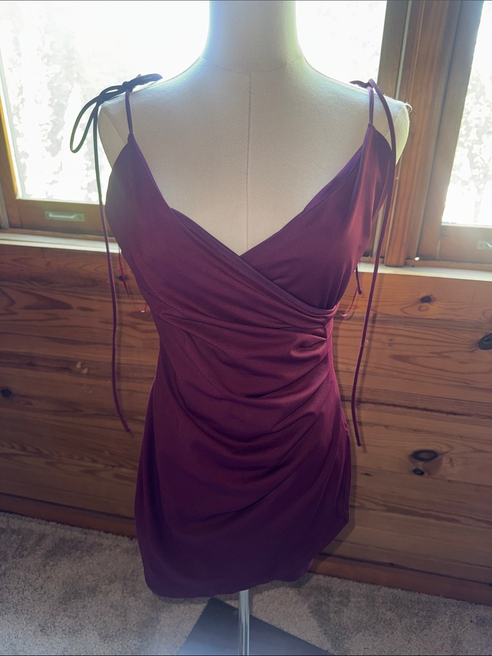 Blue Blush Plum Wrap Mini Dress with Tie Straps
